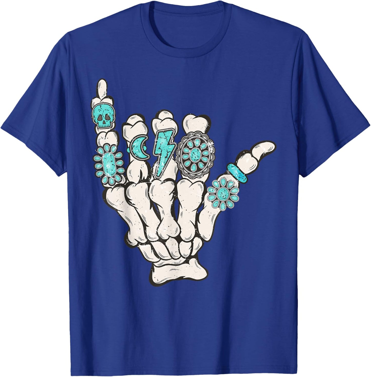 Skeleton Turquoise Hand Western Rodeo Cowboy Cowgirl T-Shirt - T-Shirt | Royal