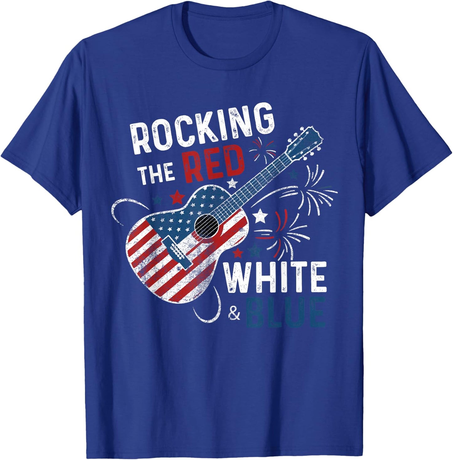 Rocking The Red White and Blue Guitar 4th Of July Musician T-Shirt - T-Shirt | Royal