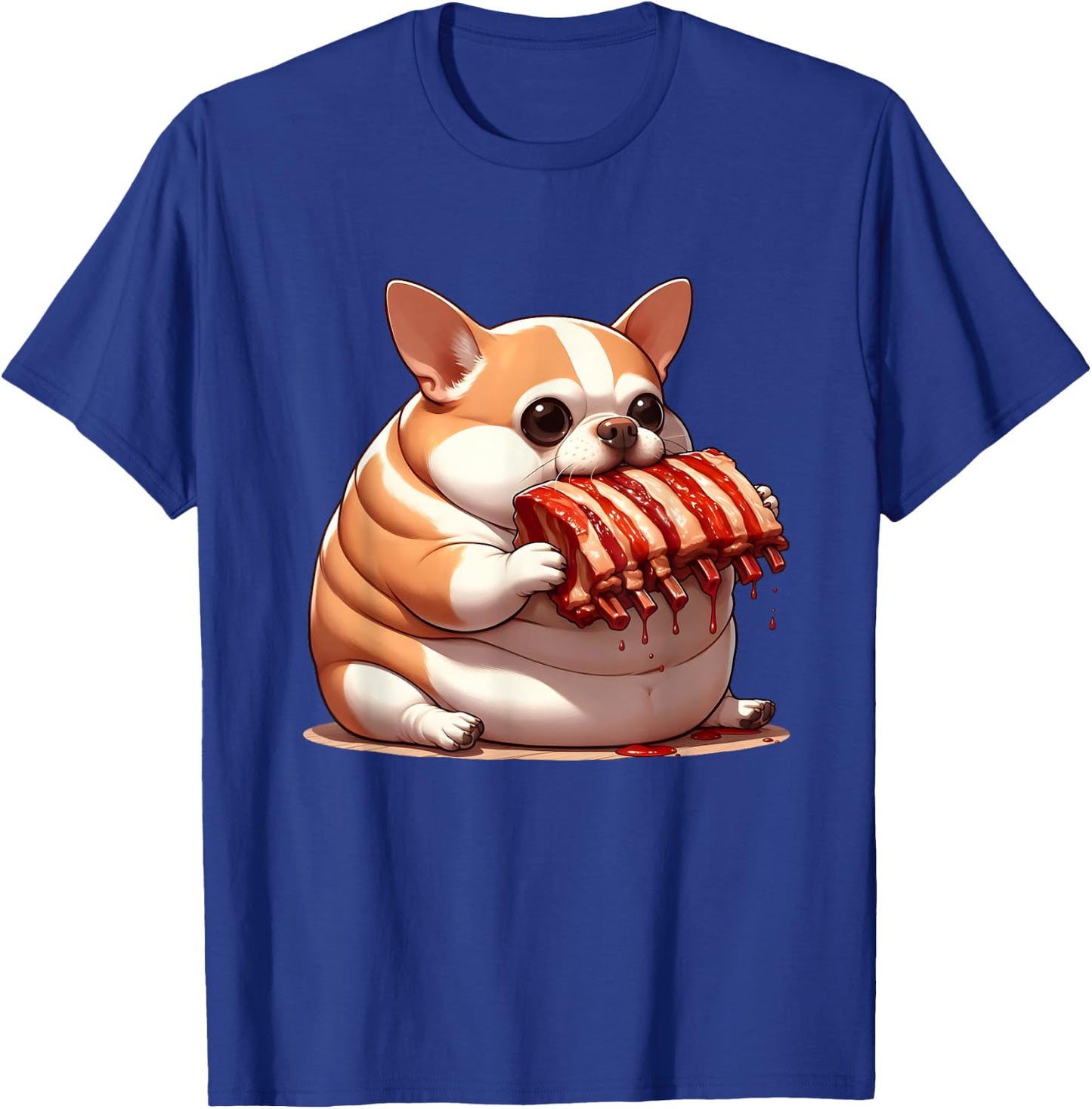 Fat Chihuahua Eating Spareribs , Small, Black T-Shirt - T-Shirt | Royal
