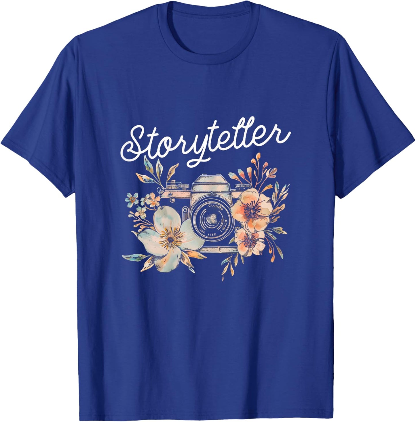 Photographer Storyteller Vintage Camera Flowers Photography T-Shirt - T-Shirt | Royal