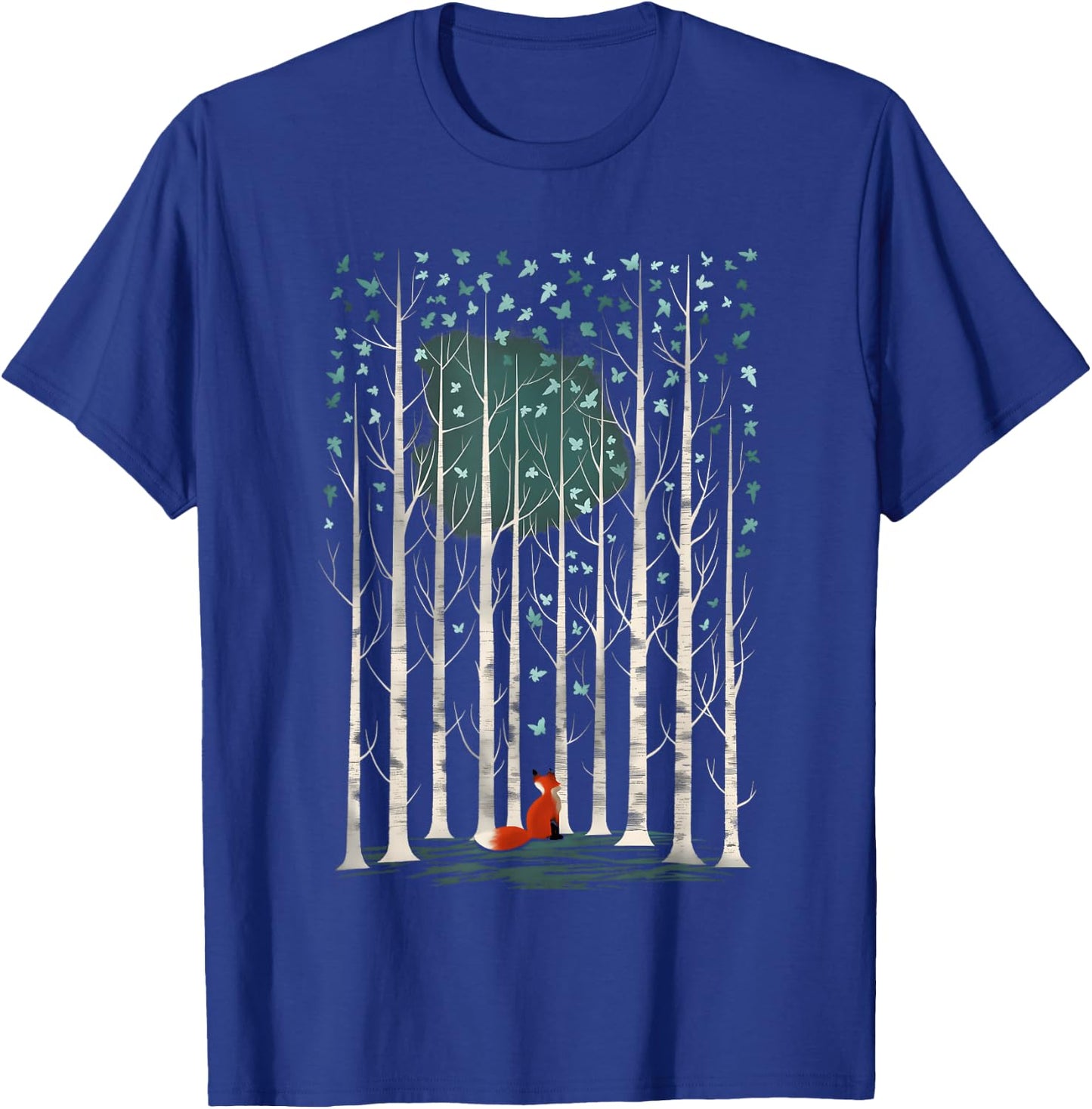 The Silent Observer: a fox in forest woods with birch trees T-Shirt - T-Shirt | Royal