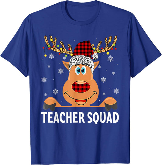 Teacher Squad Reindeer Funny Teacher Christmas Xmas T-Shirt - T-Shirt | Royal