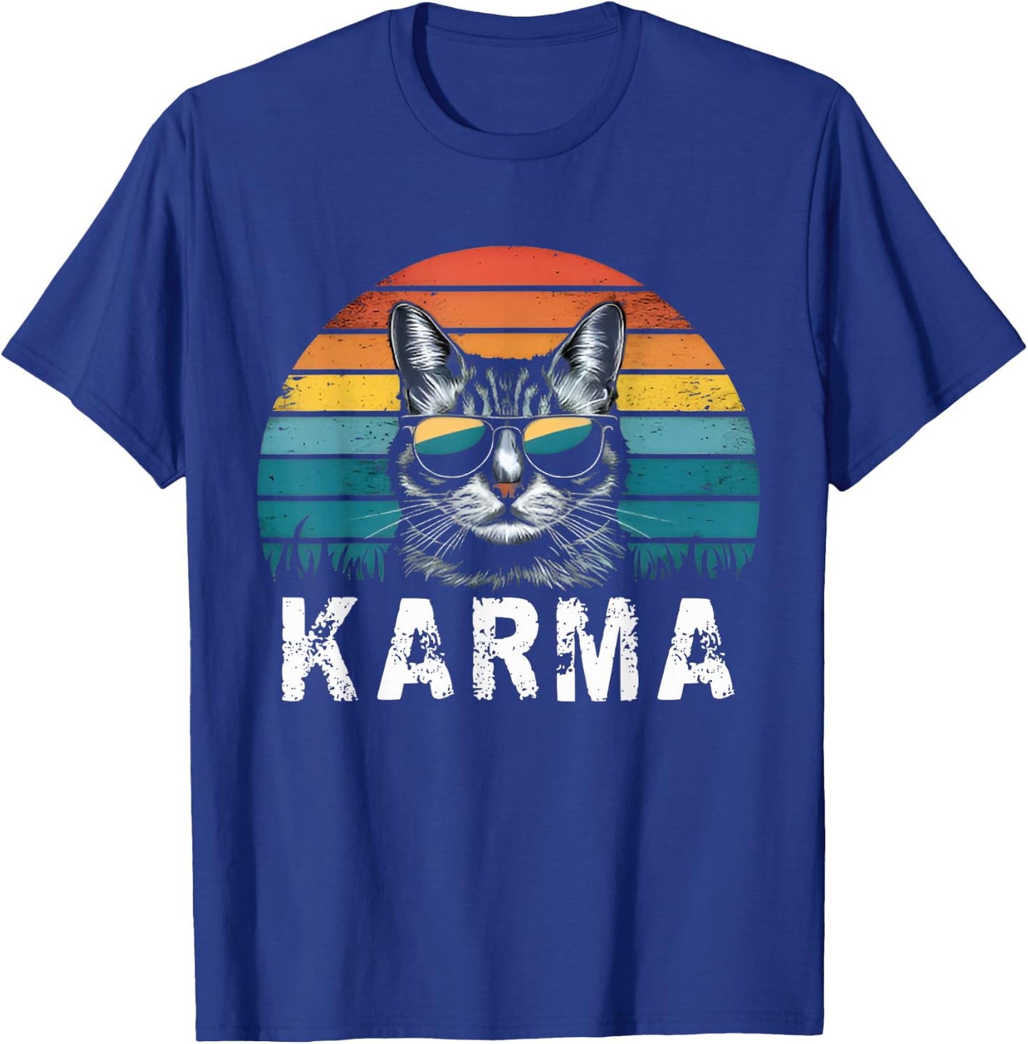 Vintage Cat Music Sunset Gifts Women Men Kids Girls Karma T-Shirt - T-Shirt | Royal