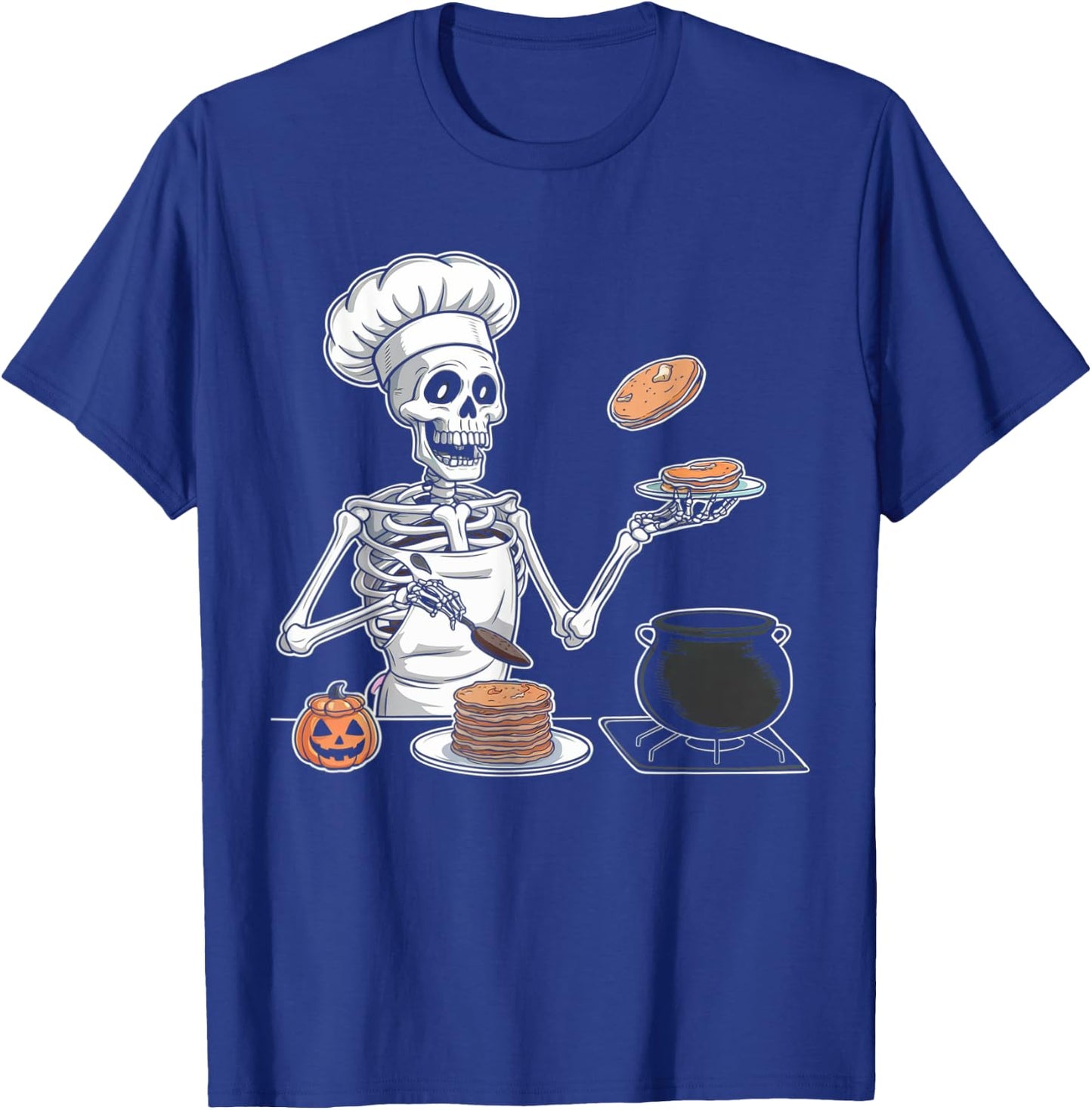 Skeleton Cooking Halloween Shirt Spooky Chef Pancakes Cook T-Shirt - T-Shirt | Royal