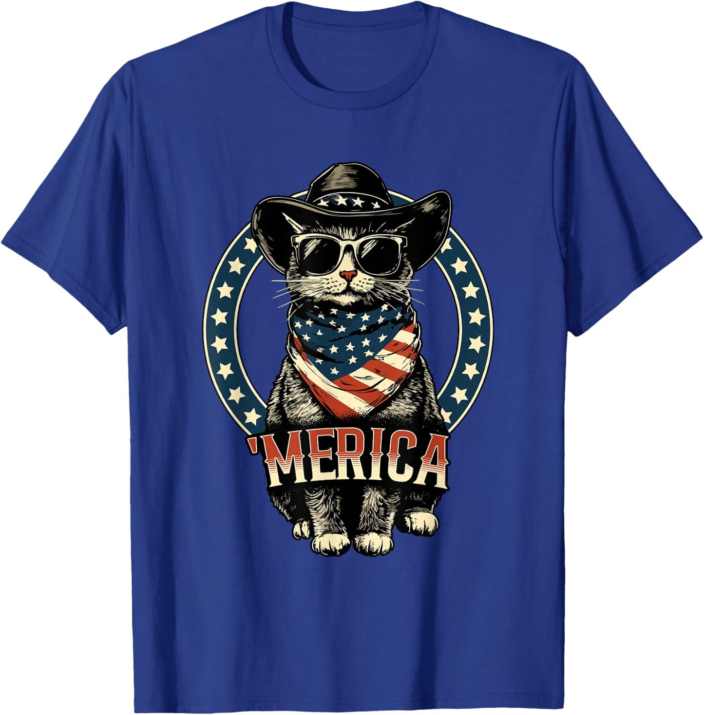 USA 'Merica Cat 4th of July Men Women Kids Funny Patriotic T-Shirt - T-Shirt | Royal