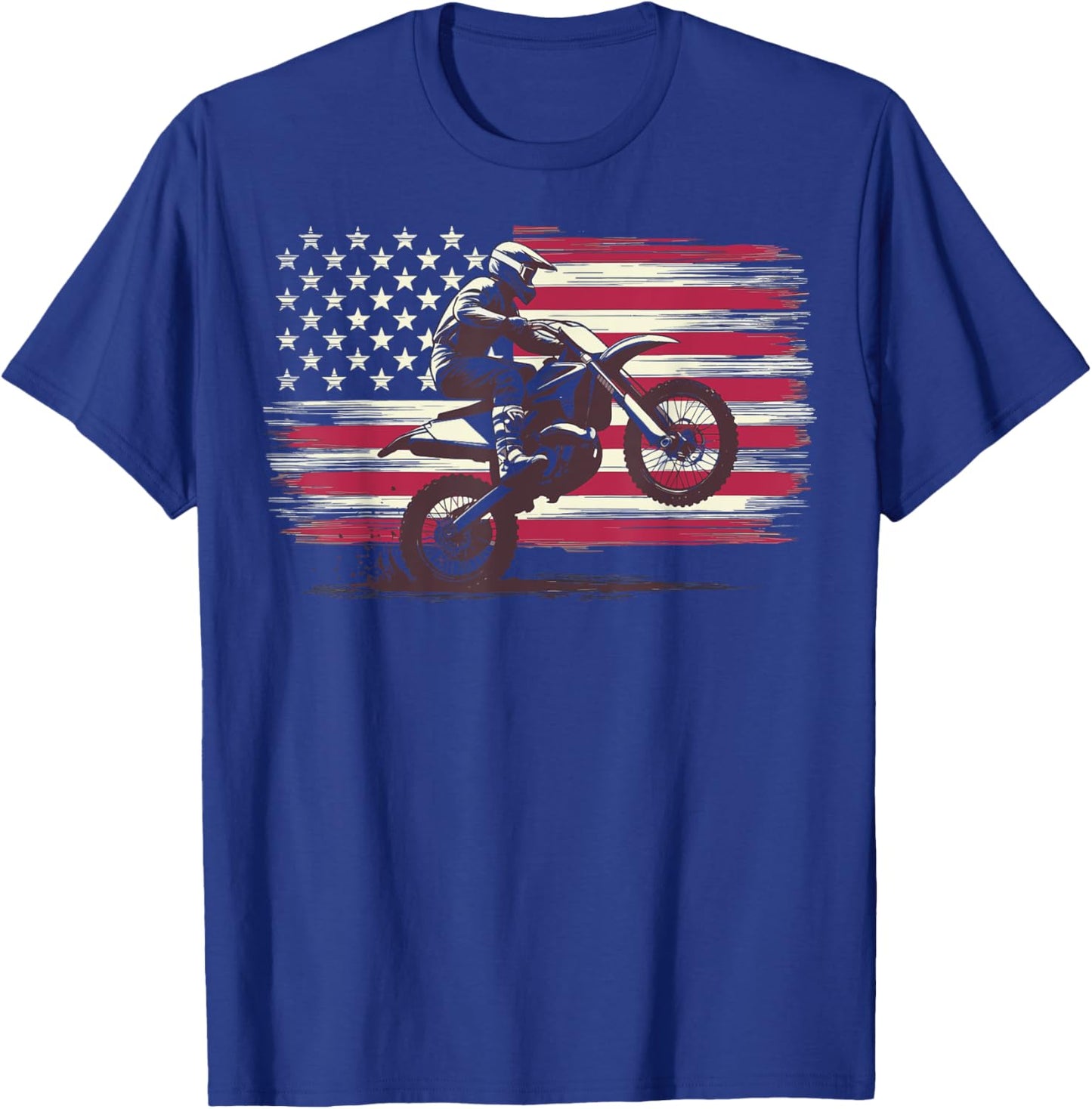 Motocross US Flag Dirt Bike T-Shirt - T-Shirt | Royal