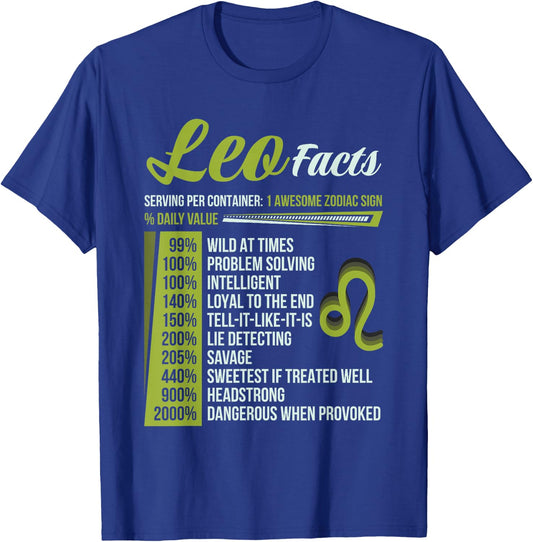 Leo Facts Traits Horoscope Zodiac Astrological Sign Funny , Small, Black T-Shirt - T-Shirt | Royal