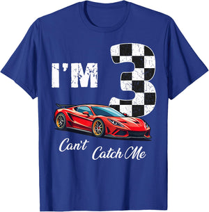3rd BIrthday race car Can't Catch Me I'm 3 Three Birthday T-Shirt - T-Shirt | Royal