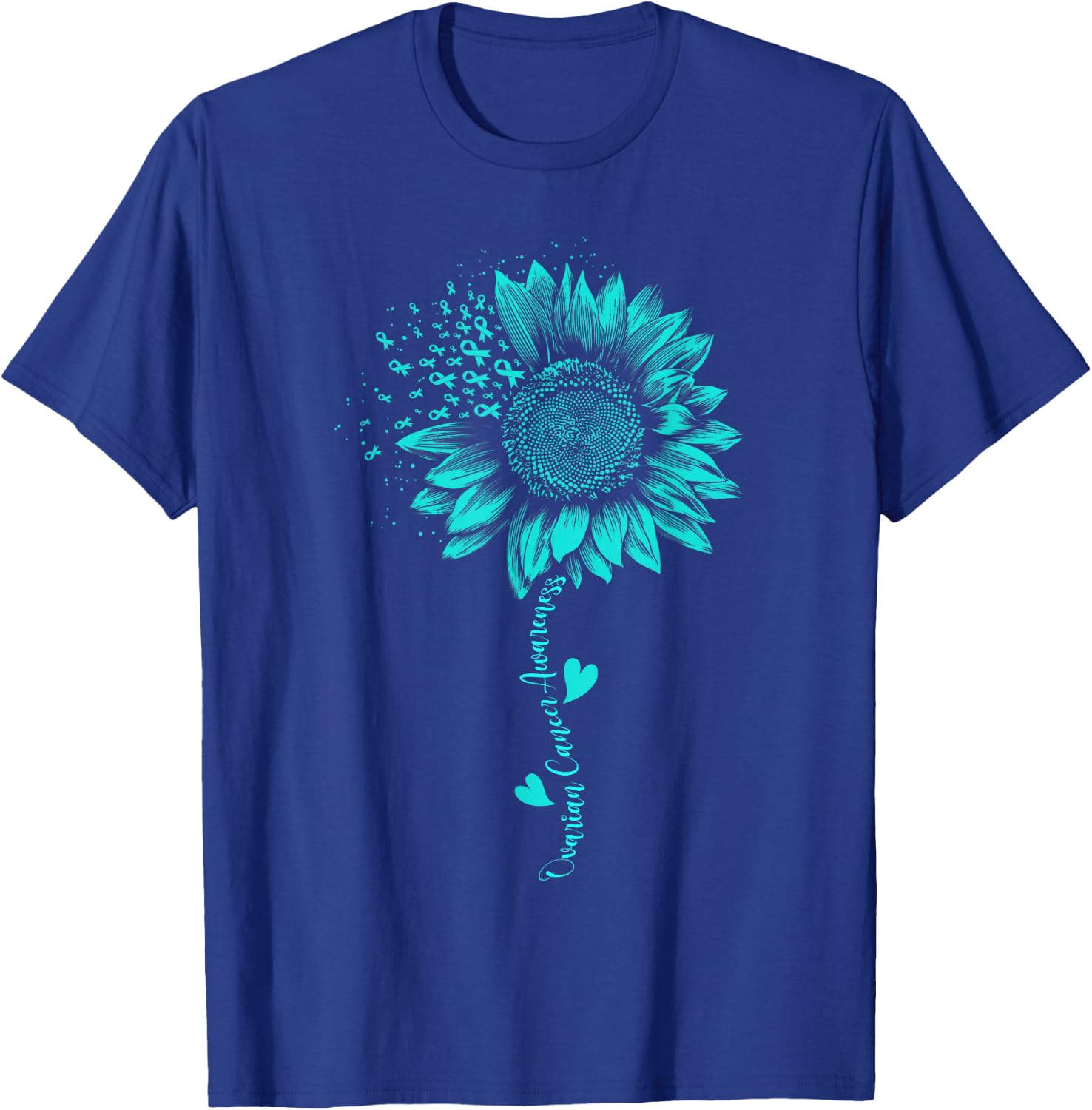 Ovarian Cancer Awareness Sunflower Teal Ribbon Warriors T-Shirt - T-Shirt | Royal
