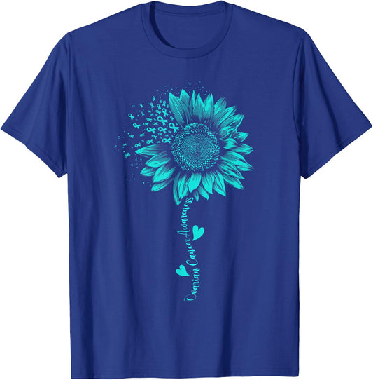 Ovarian Cancer Awareness Sunflower Teal Ribbon Warriors T-Shirt - T-Shirt | Royal