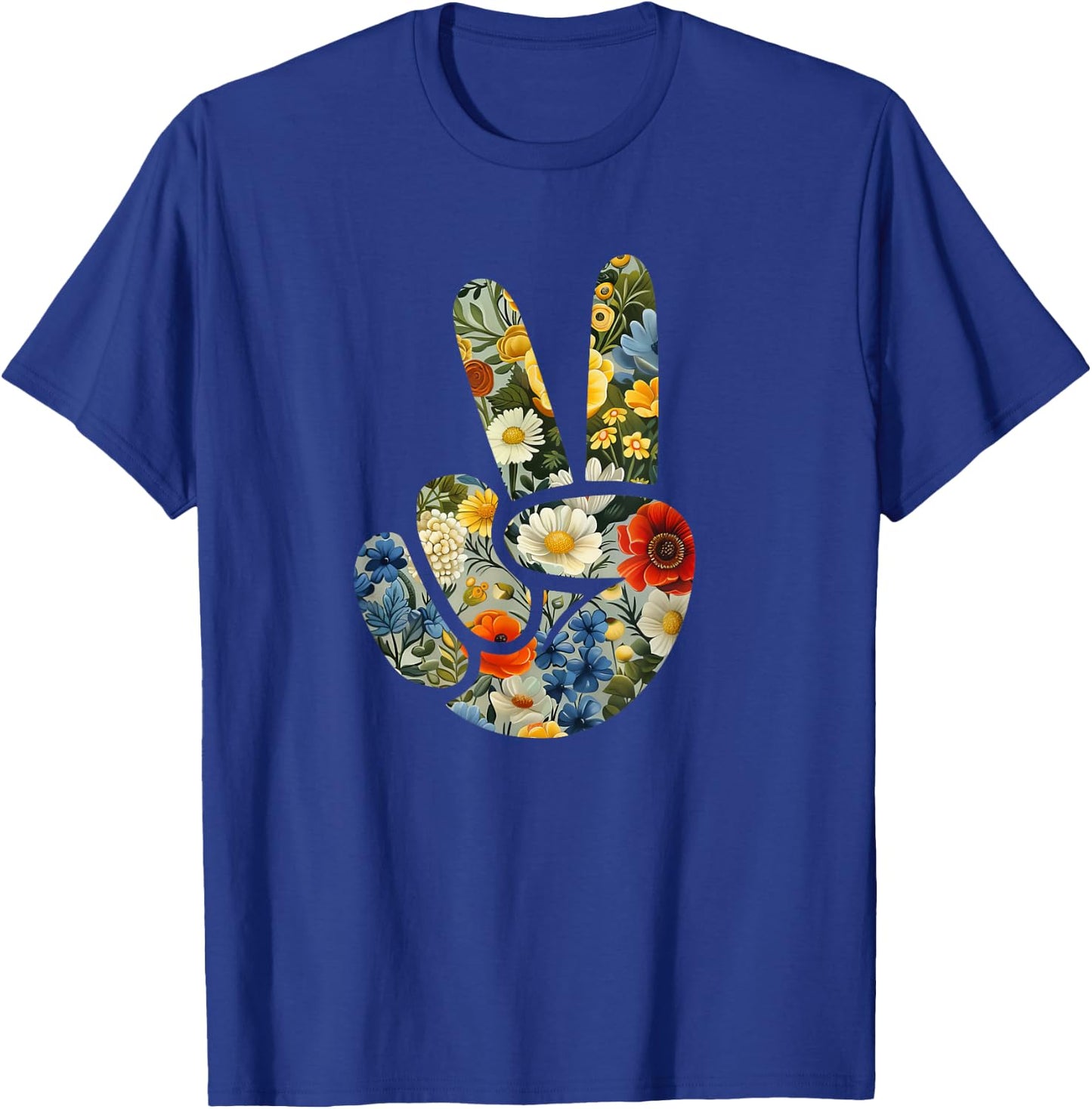 Elegant Silhouette Wildflowers Floral Peace Sign Hand T-Shirt - T-Shirt | Royal