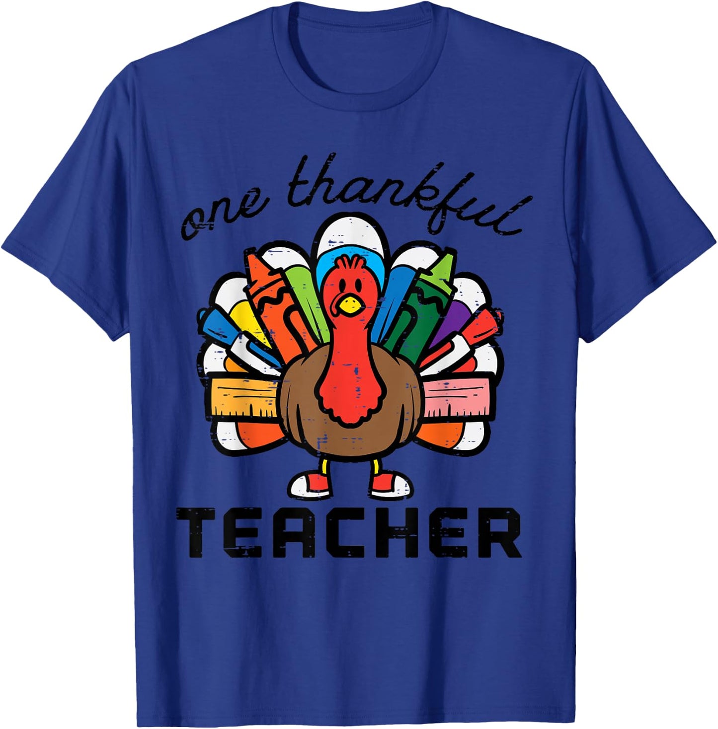 Happy Thanksgiving One Thankful Teacher Turkey Day Men Women T-Shirt - T-Shirt | Royal