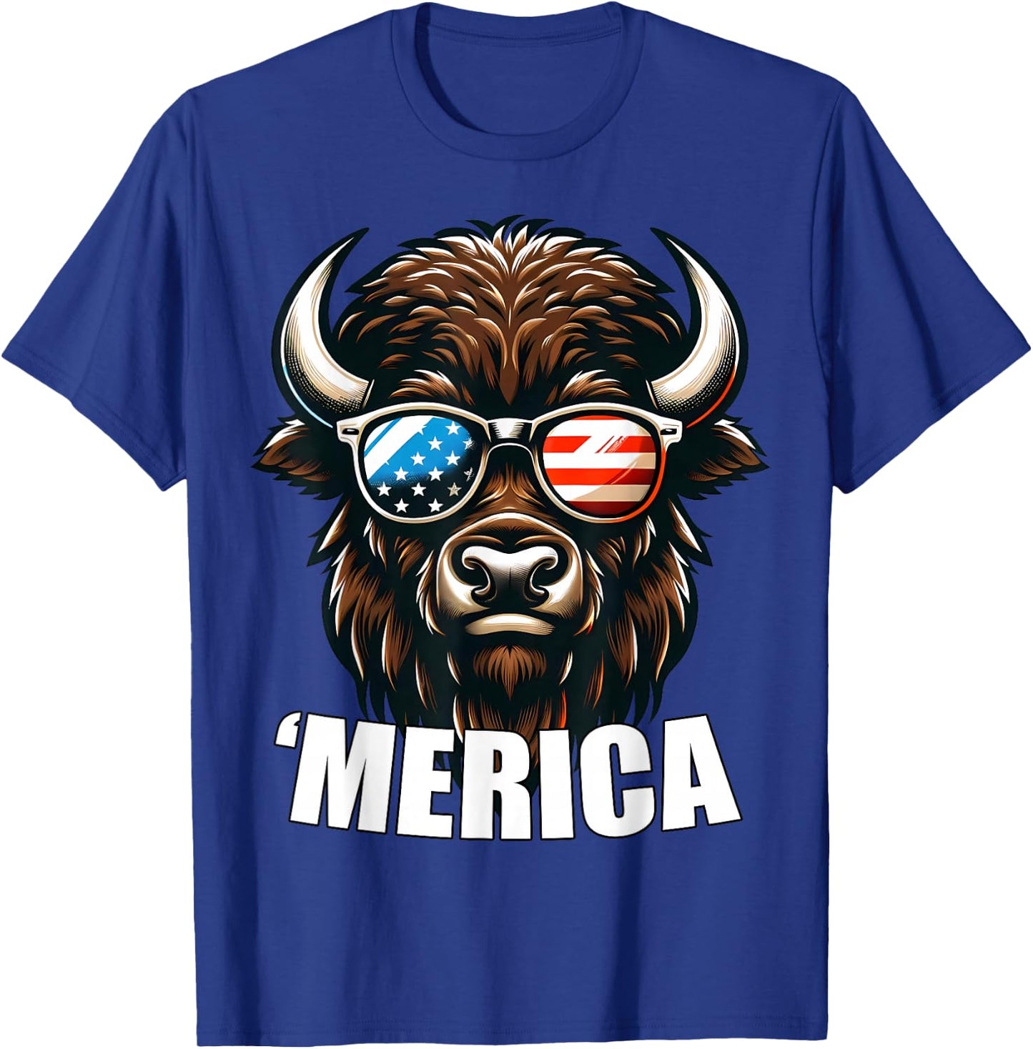 Merica Bison Funny American Patriotic USA 4th of July T-Shirt - T-Shirt | Royal