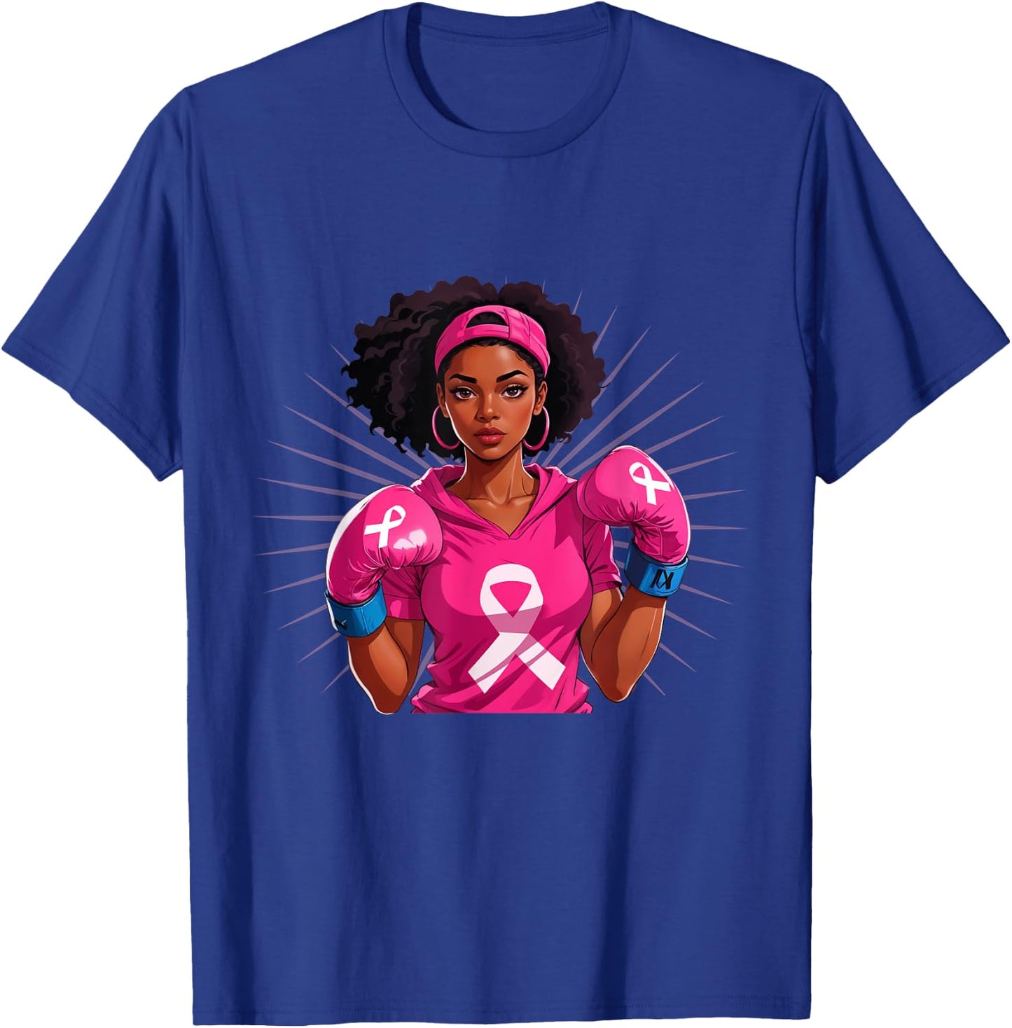 Breast Cancer Awareness African American Woman Boxing Gloves T-Shirt - T-Shirt | Royal