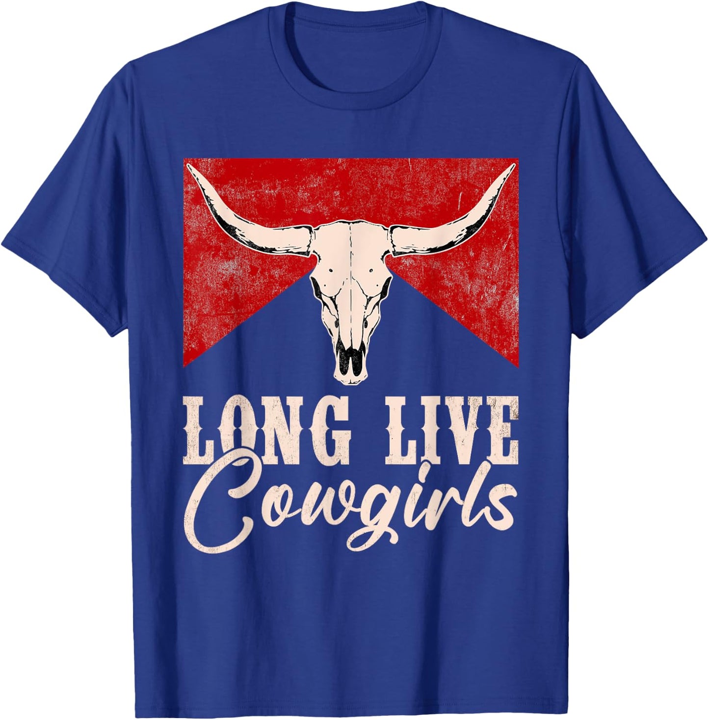 Long Live Vintage Western Bull-Skull Cowgirls Retro T-Shirt - T-Shirt | Royal