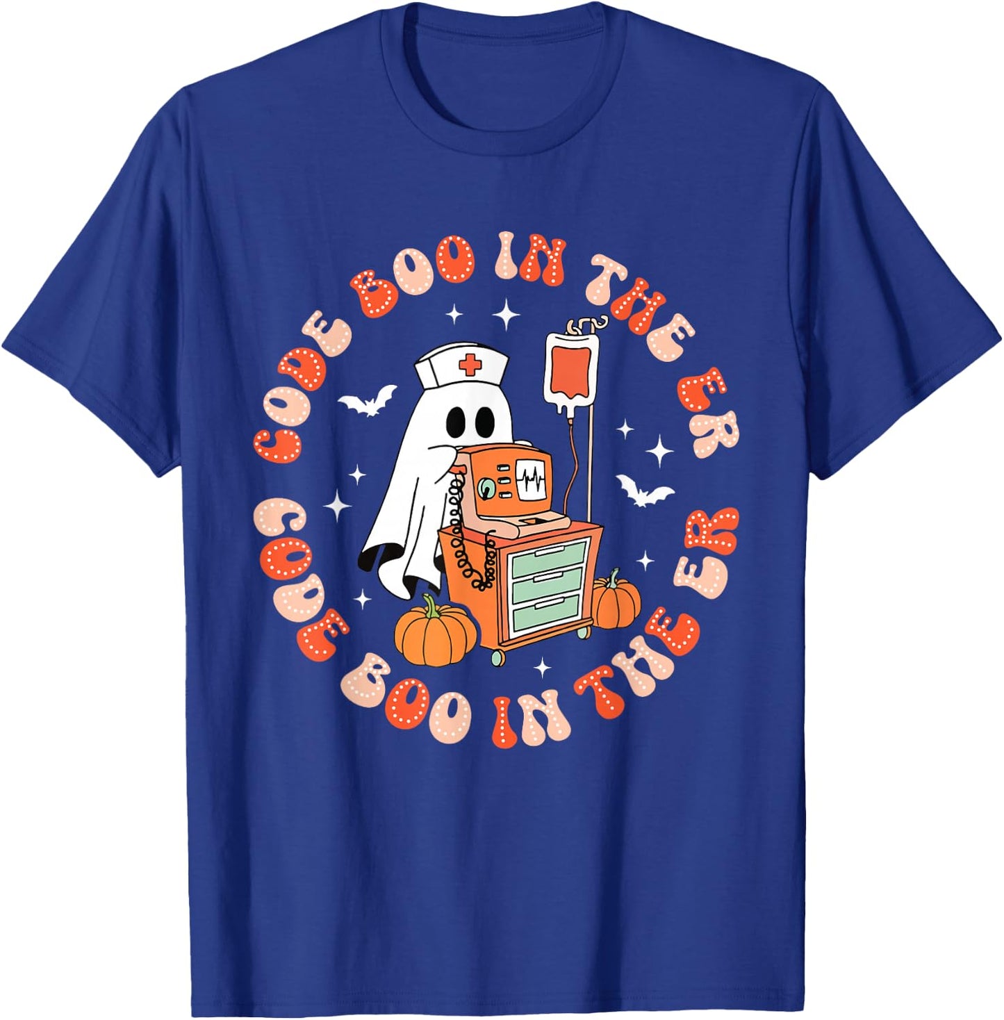 Halloween Code Boo In The ER ICU Ghost Respiratory Therapist T-Shirt - T-Shirt | Royal