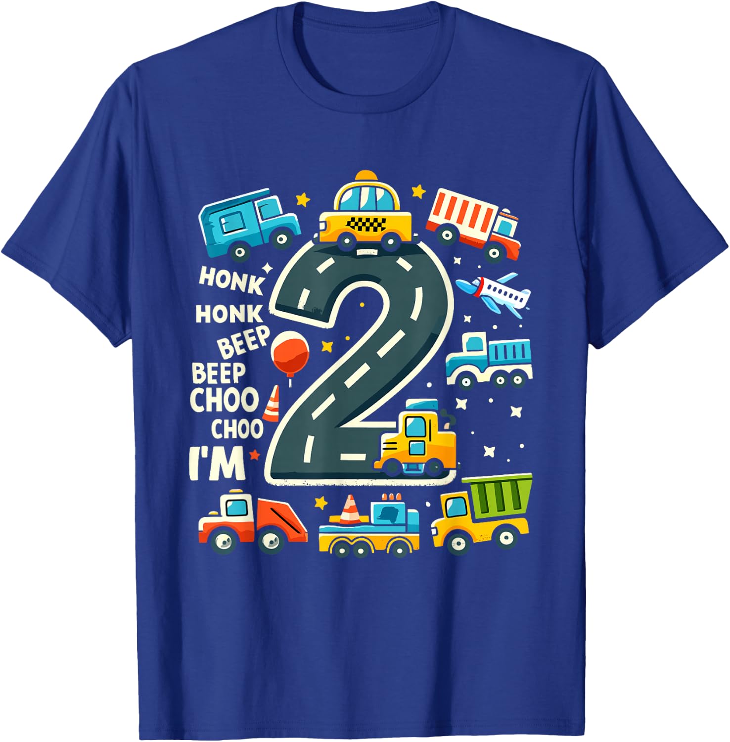2 Year Old Transportation Birthday Boy 2nd Toddler Truck Car T-Shirt - T-Shirt | Royal