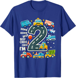 2 Year Old Transportation Birthday Boy 2nd Toddler Truck Car T-Shirt - T-Shirt | Royal