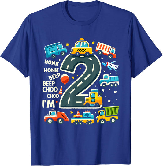 2 Year Old Transportation Birthday Boy 2nd Toddler Truck Car T-Shirt - T-Shirt | Royal