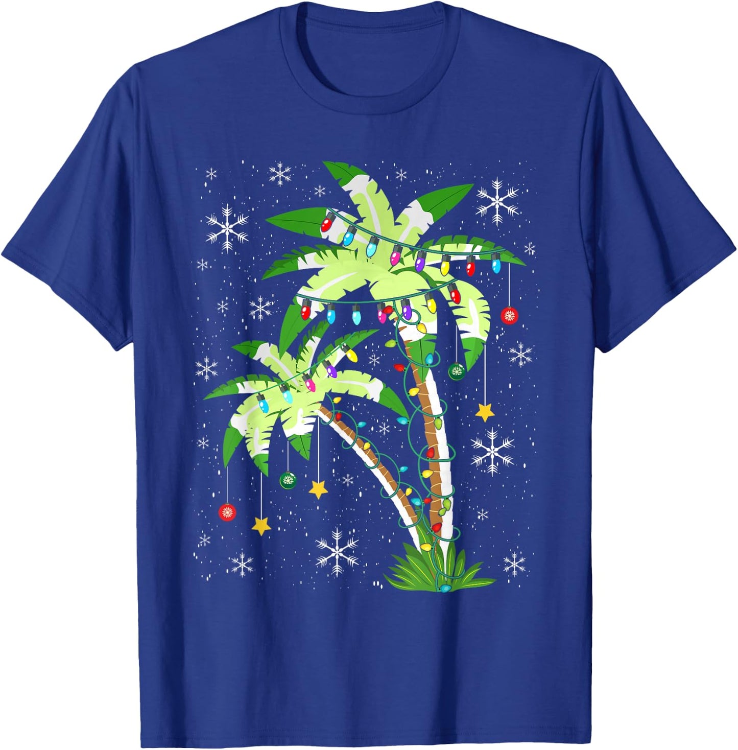 Palm Tree Christmas Lights & Ornaments Hawaii Tropical Xmas T-Shirt - T-Shirt | Royal