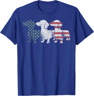 Patriotic Dachshund Dog USA Flag Sunglasses 4th of July T-Shirt - T-Shirt | Royal