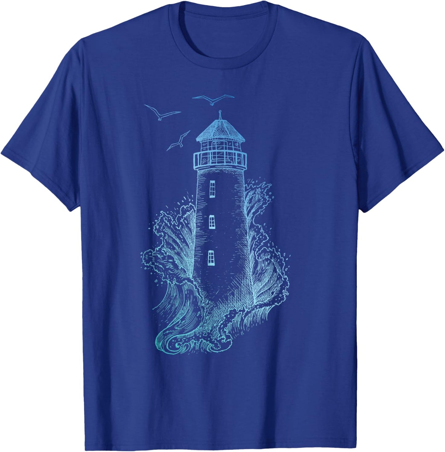 Lighthouse - Pharos Wave and Seagull T-Shirt - T-Shirt | Royal