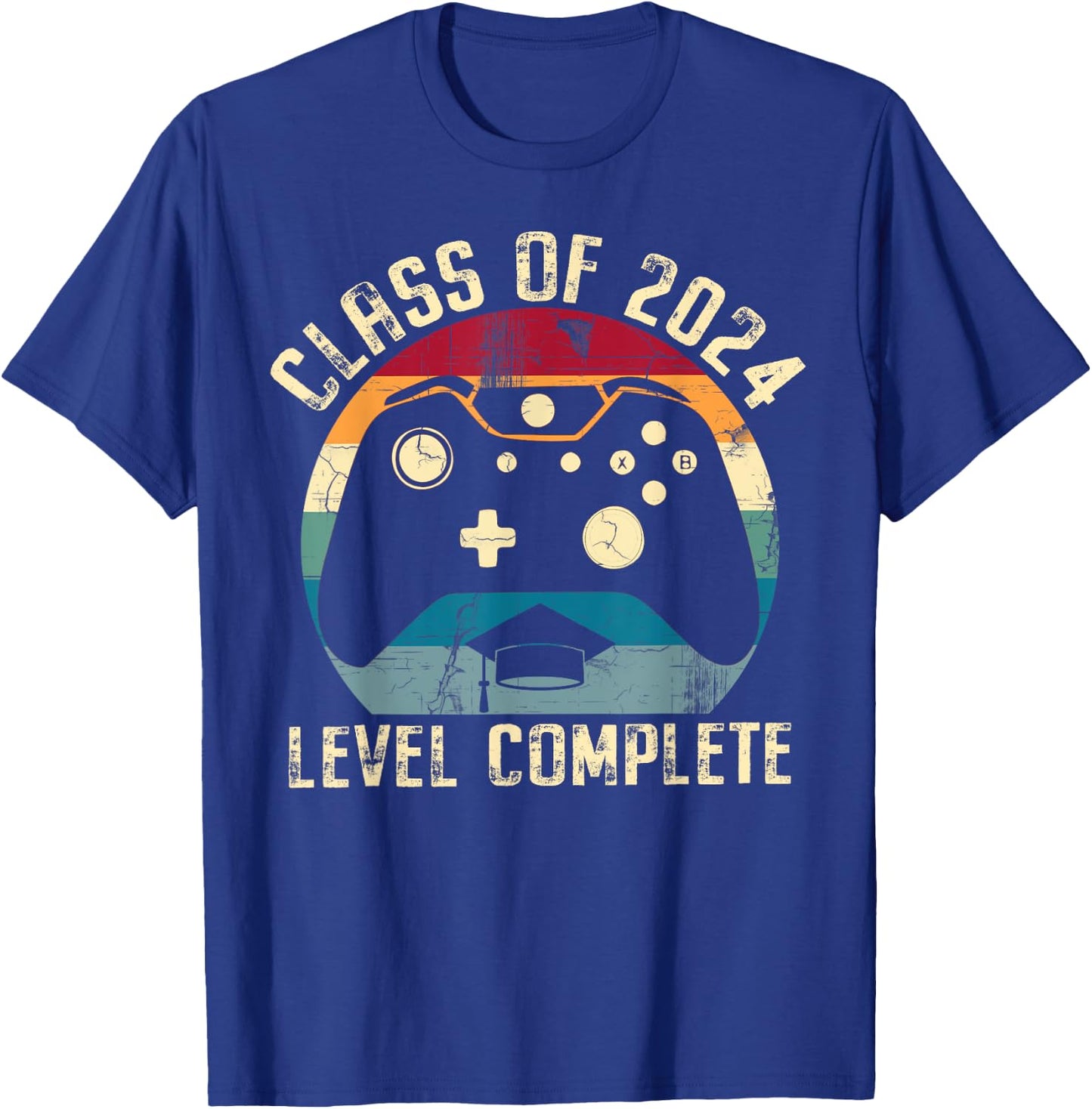 Class Of 2024 Level Complete Senior Graduation Gamer Grad T-Shirt - T-Shirt | Royal