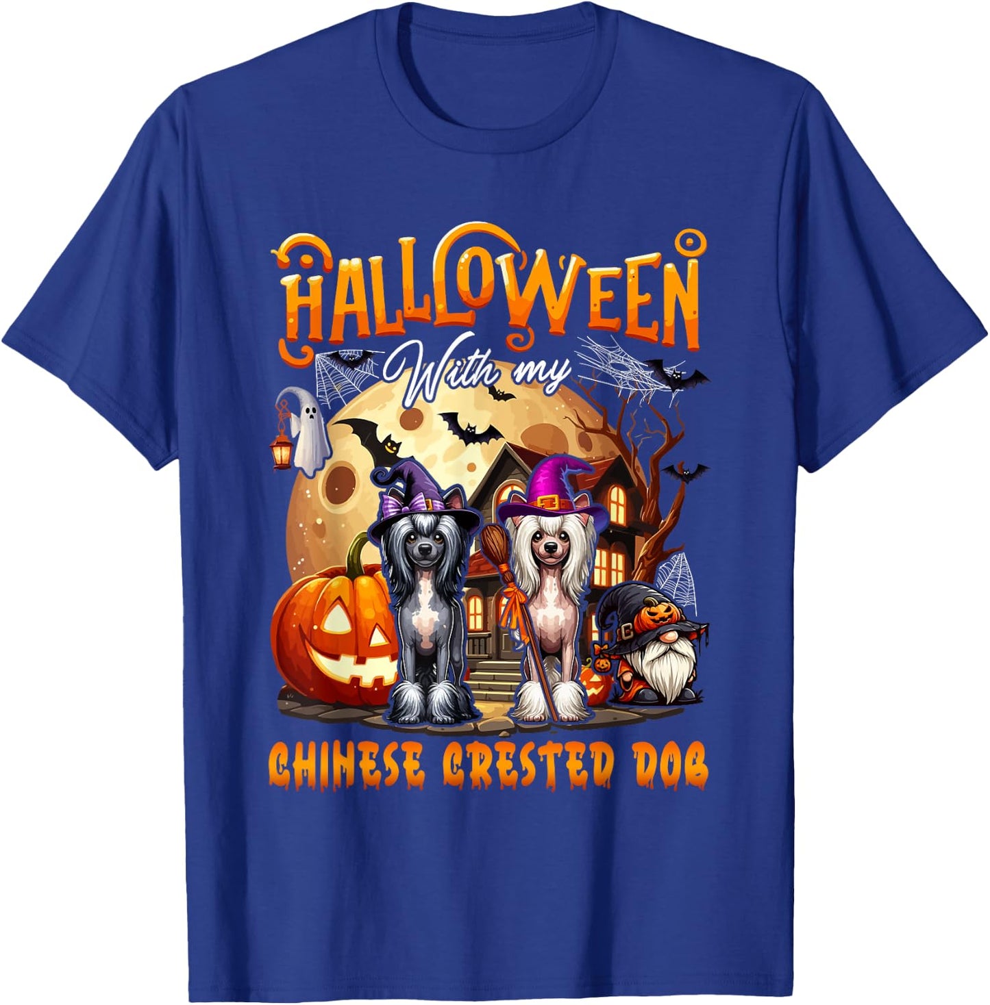 Halloween With My Chinese Crested Cute Dogs Cosplay Witch T-Shirt - T-Shirt | Royal