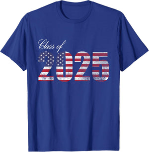 Senior 2025 American Flag USA Graduation Class of 2025 Women Kids Men T-Shirt - T-Shirt | Royal