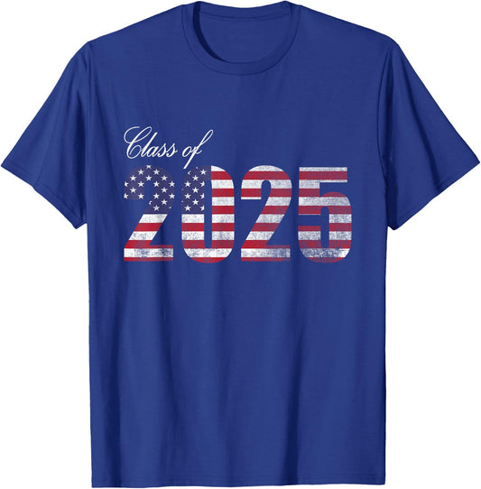 Senior 2025 American Flag USA Graduation Class of 2025 Women Kids Men T-Shirt - T-Shirt | Royal
