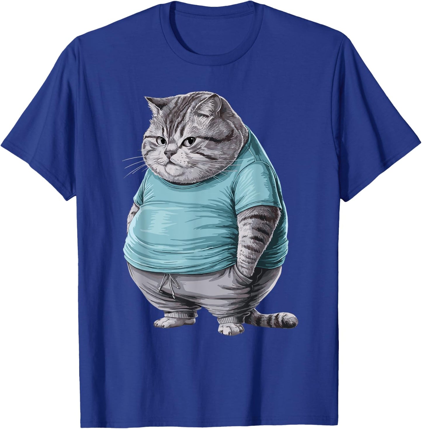 Funny Fat Sad Cat Art Design Fat Kitten Cat Lover Fat Cat Women Girls Kids T-Shirt - T-Shirt | Royal