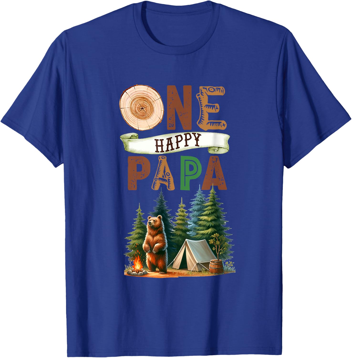 One Happy Papa Camper First Birthday Camping Bear Father T-Shirt - T-Shirt | Royal
