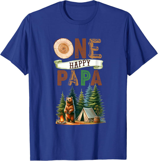 One Happy Papa Camper First Birthday Camping Bear Father T-Shirt - T-Shirt | Royal