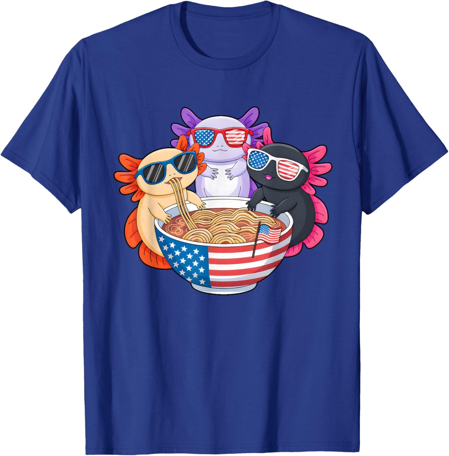 Axolotl Ramen Anime American Flag USA Funny 4th Of July T-Shirt - T-Shirt | Royal