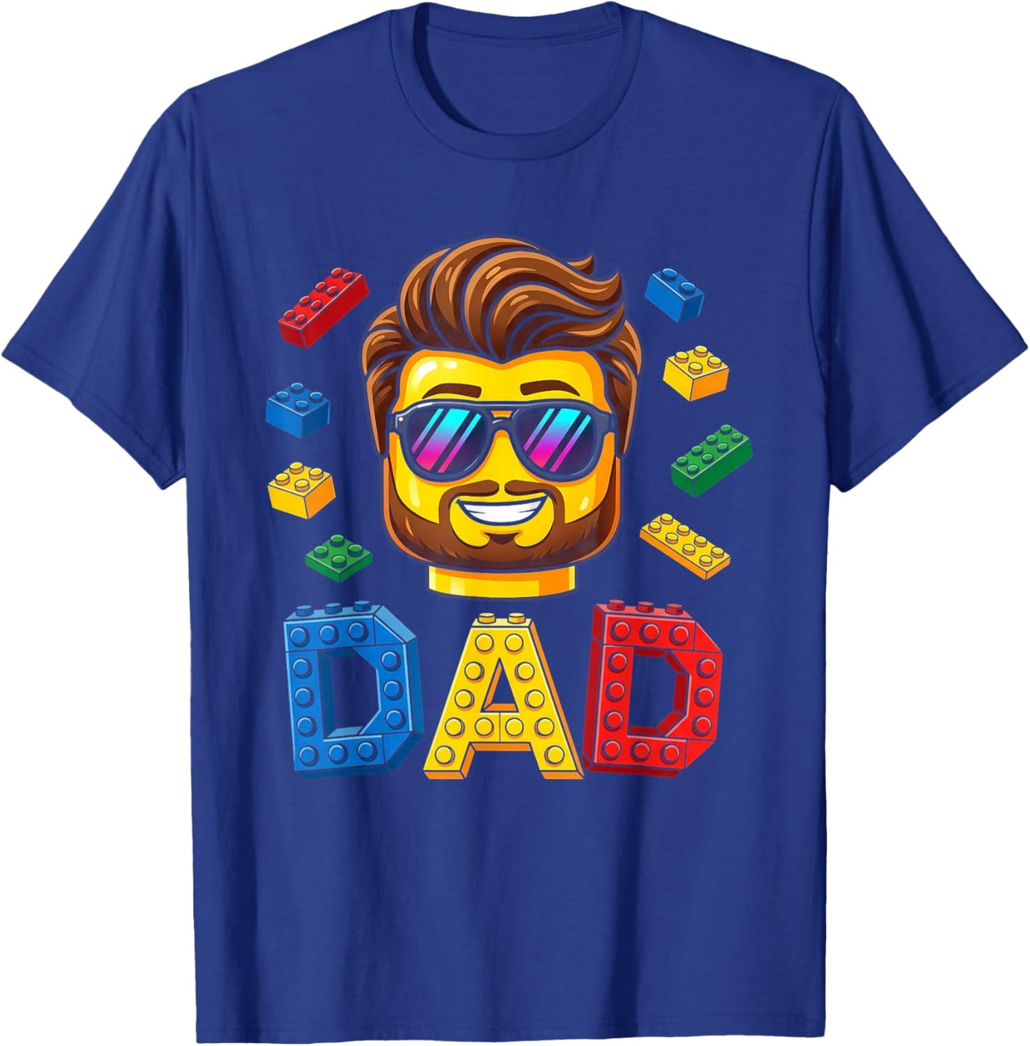 Family Dad Master Builder Building Bricks Blocks Fathers Day T-Shirt - T-Shirt | Royal