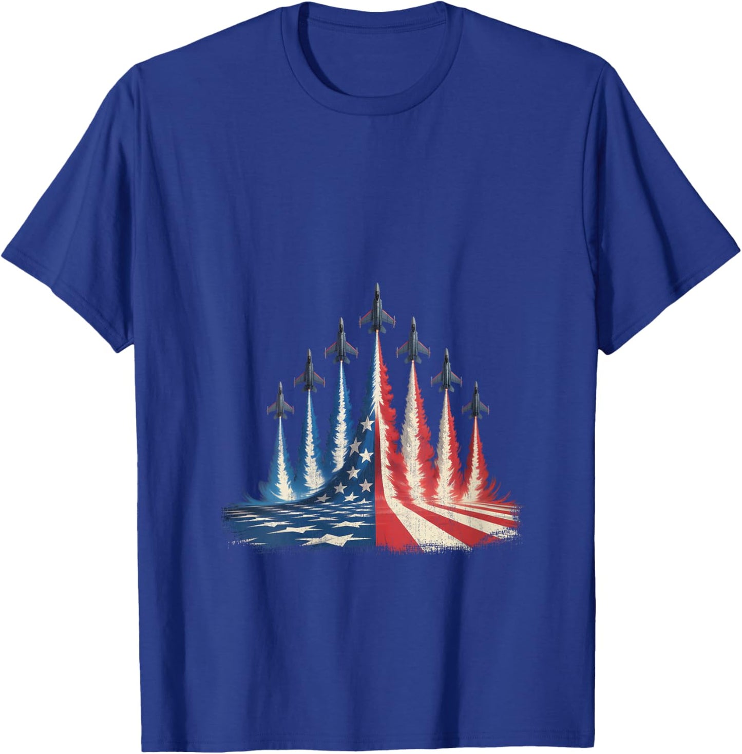 Fighter Jet American Flag 4th of July V-Neck T-Shirt - T-Shirt | Royal