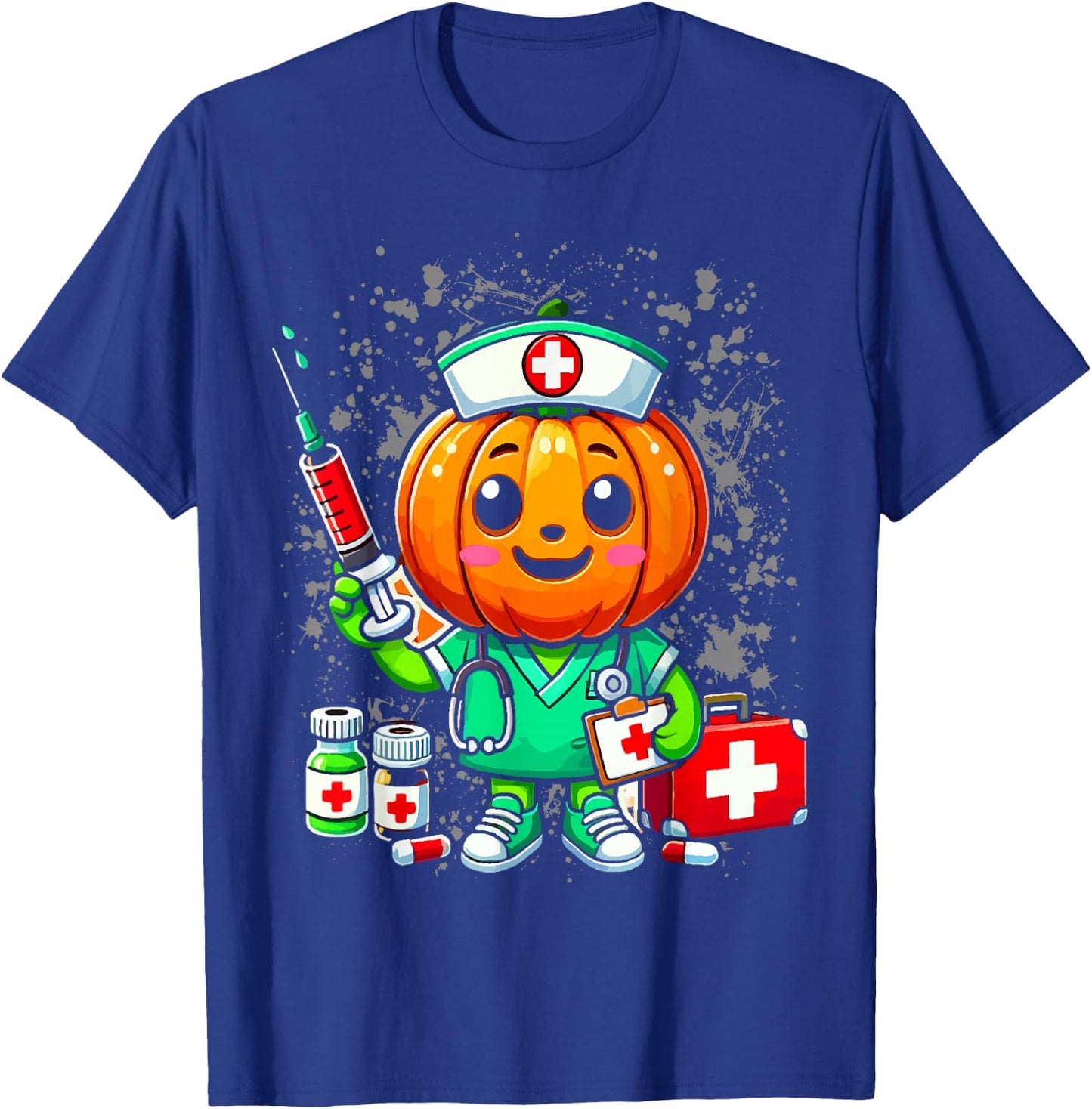 Halloween Nurse Pumpkin Nursing Scrub Top Costume Women Men T-Shirt - T-Shirt | Royal