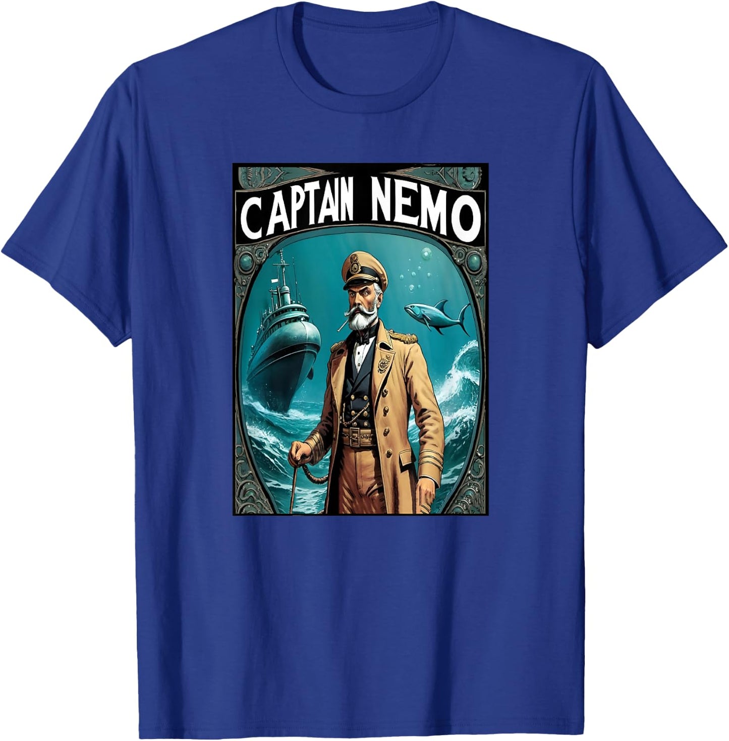 Captain Nemo & The Nautilus Submarine Illustration T-Shirt - T-Shirt | Royal