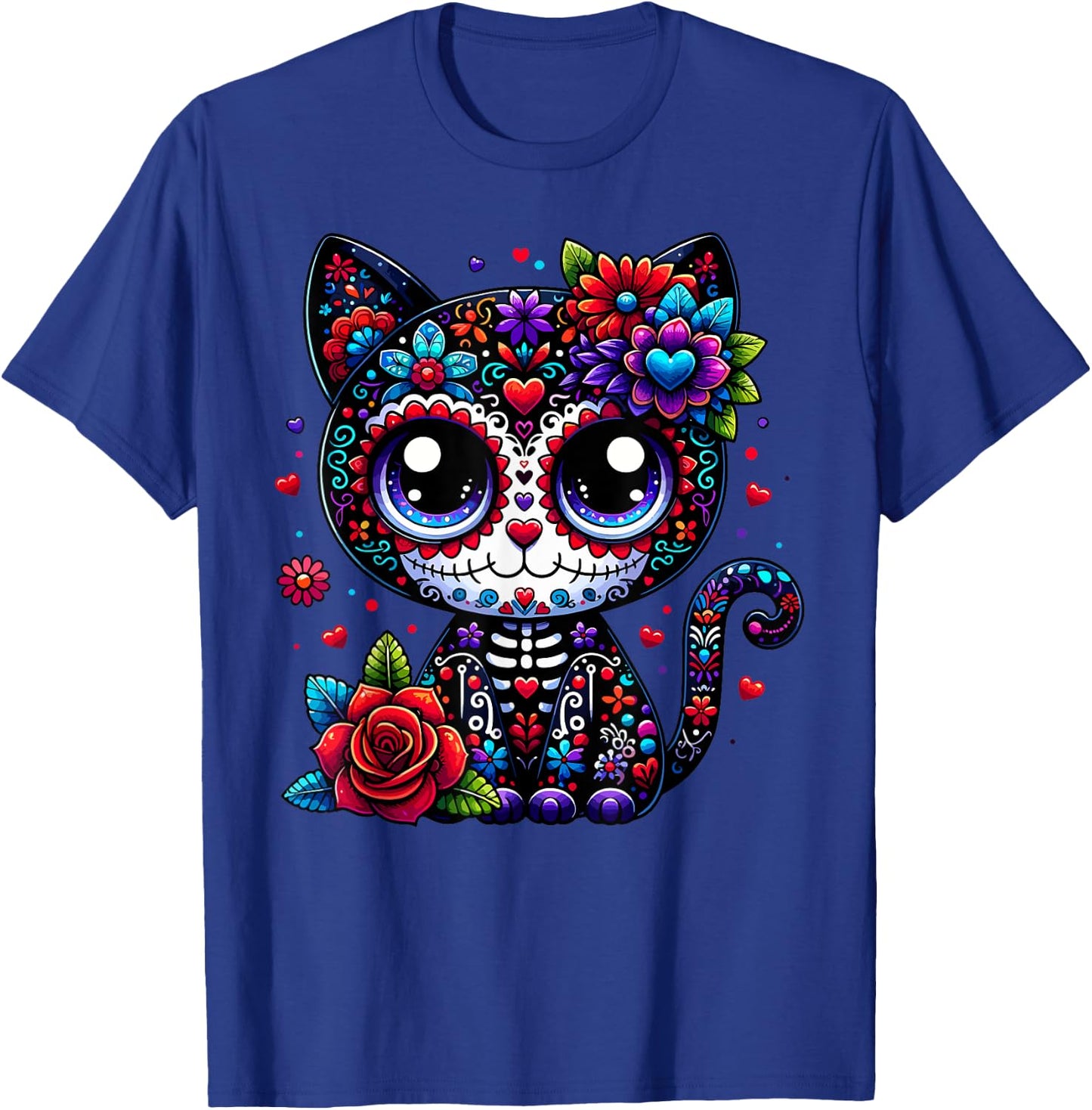 Dia De Los Muertos Cinco De Mayo Cat Sugar Skull Men Women T-Shirt - T-Shirt | Royal