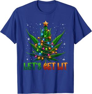 Lets Get Lit Christmas Marijuana Leaf Cannabis Weed T-Shirt - T-Shirt | Royal