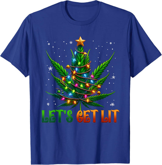 Lets Get Lit Christmas Marijuana Leaf Cannabis Weed T-Shirt - T-Shirt | Royal