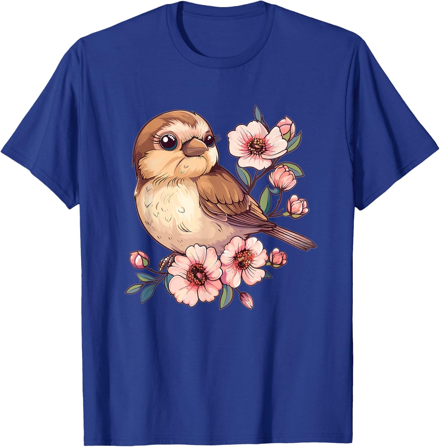 Cute Sparrow With Flowers I Sparrow T-Shirt - T-Shirt | Royal