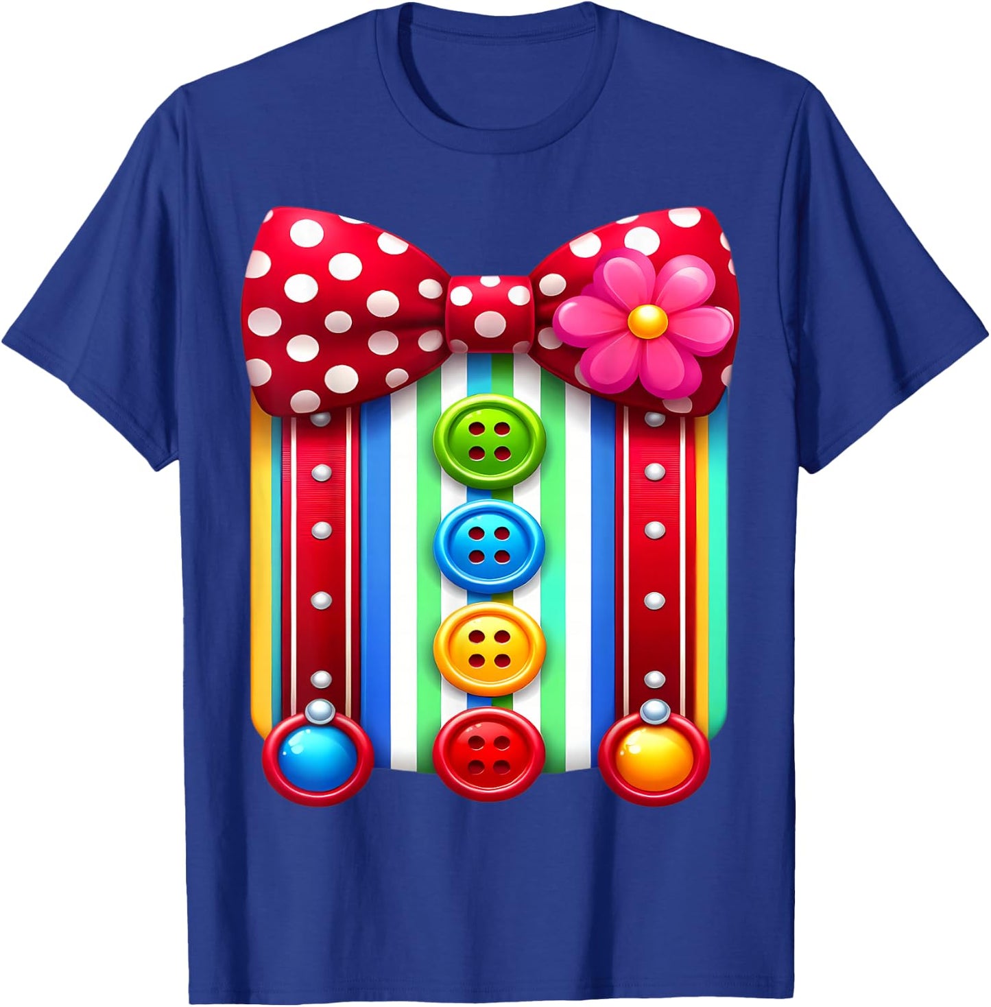 Colorful Clown Costume Funny Bow Tie and Buttons Design T-Shirt - T-Shirt | Royal