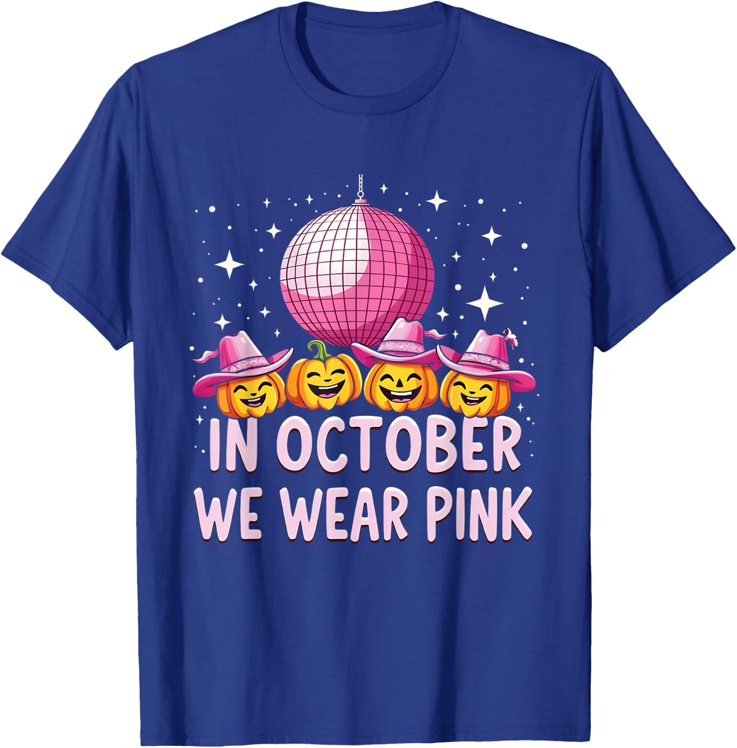 In October We Wear Pink Breast Cancer Pumpkin Cowgirl Wester T-Shirt - T-Shirt | Royal