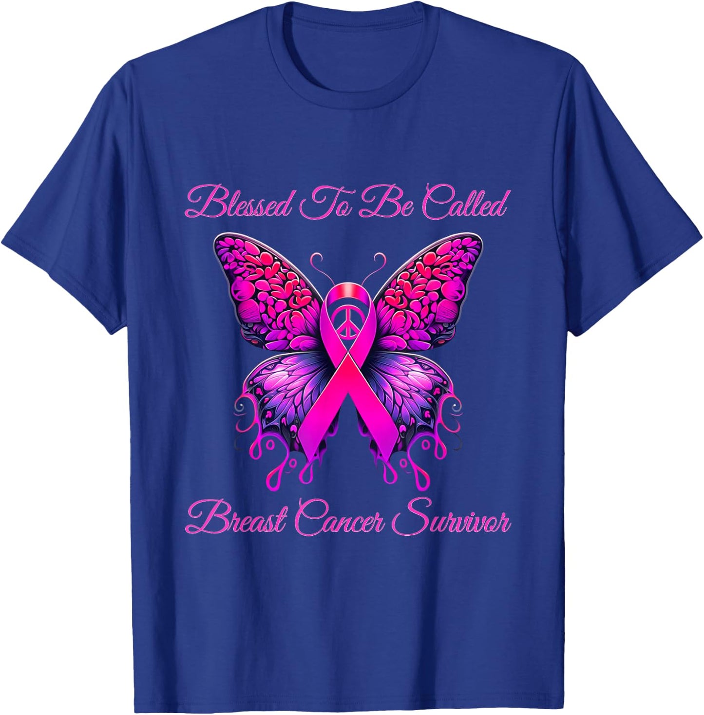 Pink Butterfly Blessed To Be Called Breast Cancer Survivor T-Shirt - T-Shirt | Royal