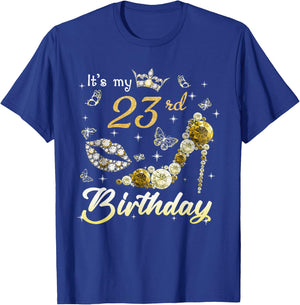It's My 23rd Birthday Queen 23 Year Old Crown Gold High Heel T-Shirt - T-Shirt | Royal