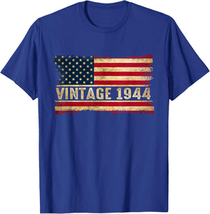 Born In 1944 80th Birthday 80 Years Old American Flag T-Shirt - T-Shirt | Royal