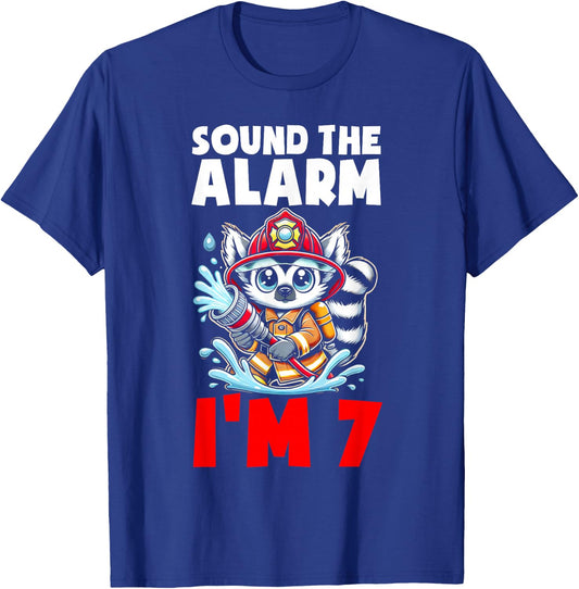 Lemur Firefighter Fireman Kids 7th Birthday Boys 7 Year Old T-Shirt - T-Shirt | Royal