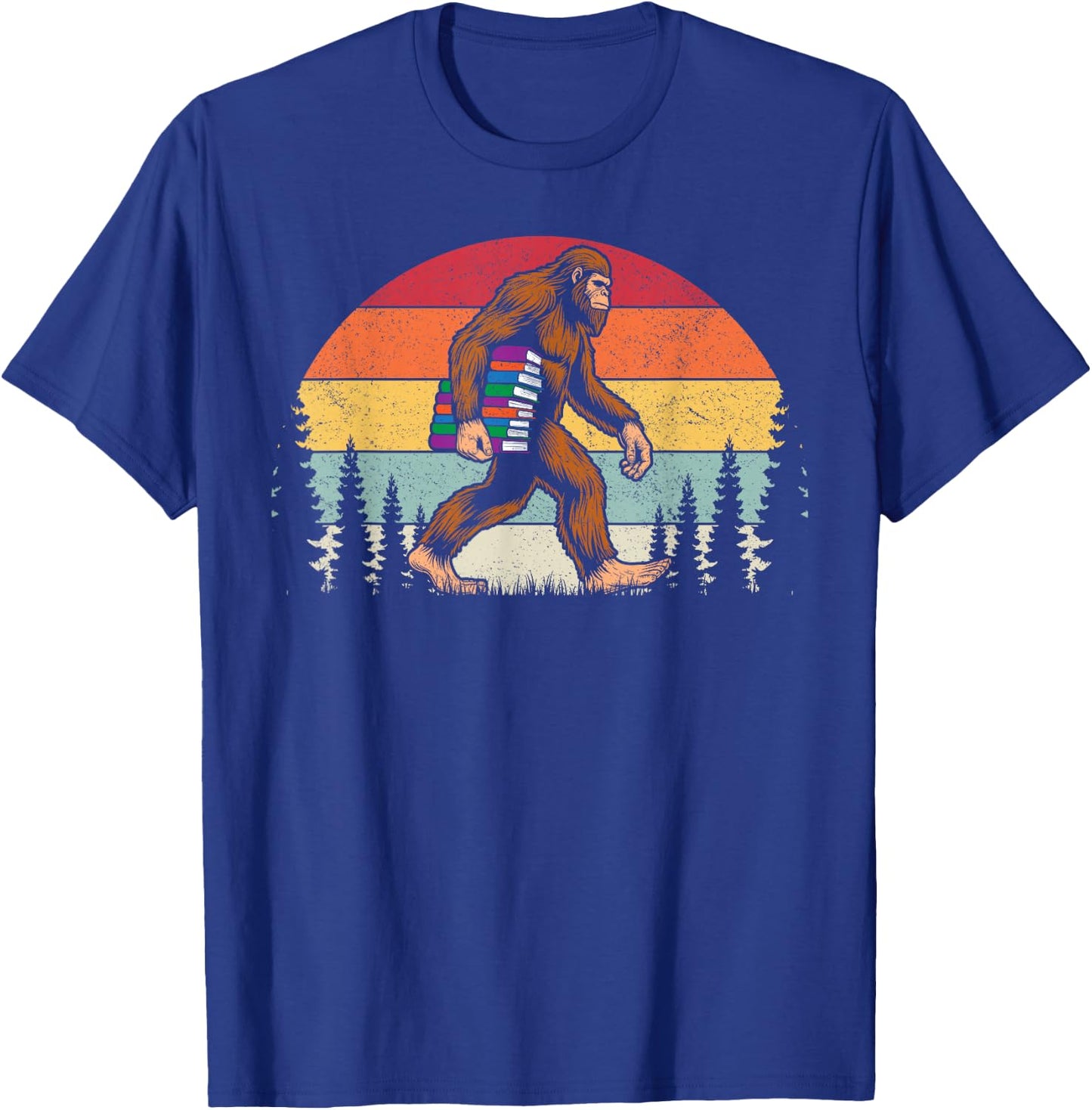 Bigfoot books sasquatch bookworm reading retro vintage T-Shirt - T-Shirt | Royal