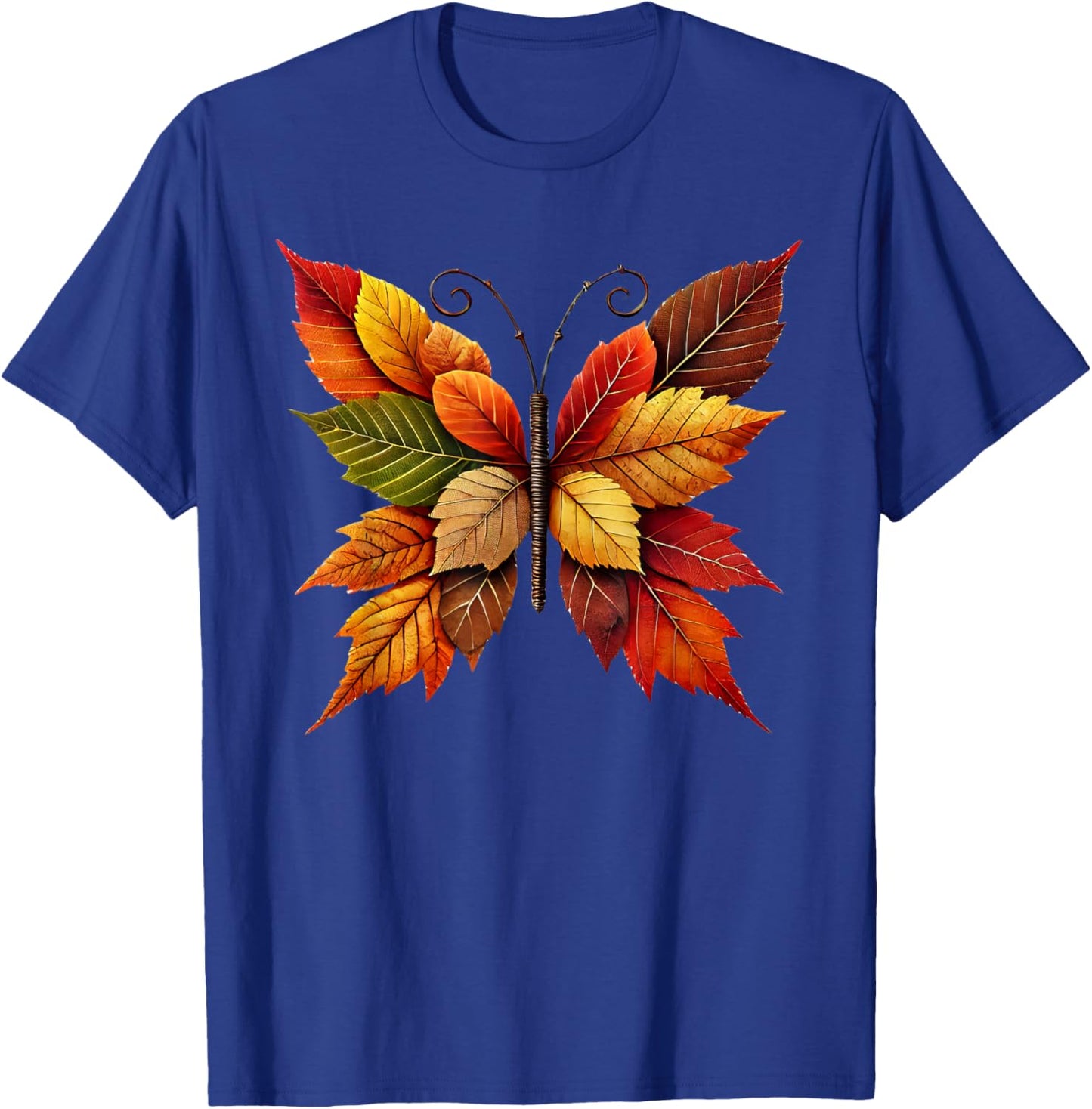 Autumn Fall Leaves Butterfly Nature Apparel -Adult Autumn Fall Leaves Butterfly Nature Black Small Short Sleeve T-Shirt - T-Shirt | Royal